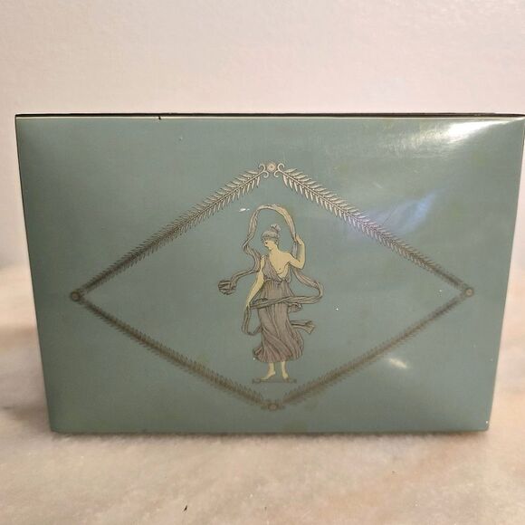 1920 Lucite Empire Turquoise Vanity Trinket Box Art Deco Jewelry box Greek Theme - Picture 11 of 12